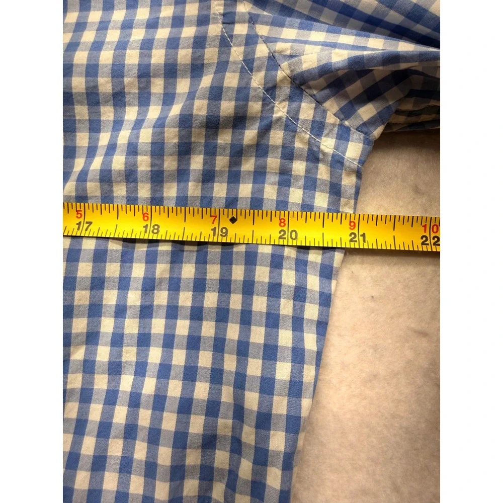 Banana Republic Mens Tailored Slim Fit Soft Wash Gingham Shirt Blue White Medium